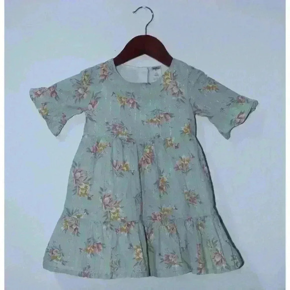 Oshkosh Floral Metallic Thread Ruffled Layered Boho Girls Toddlers Dress Size 2T - Picture 1 of 16